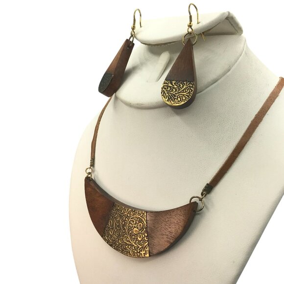 Matr Boomie Earth and Fire Crescent Necklace and Matching Teardrop Dangle Earrin - Picture 2 of 8